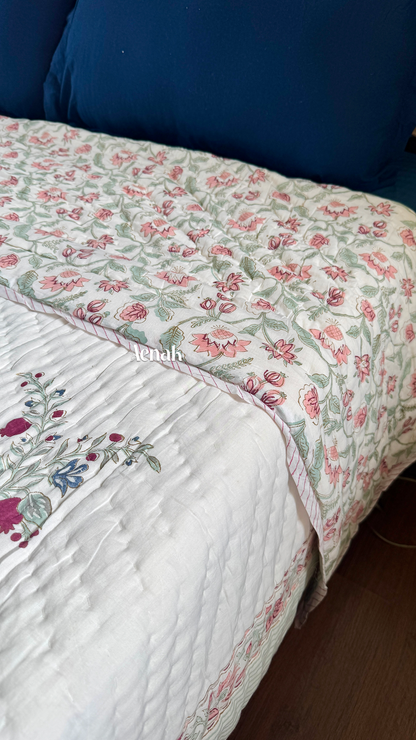 Burgundy Anaar Handblock Bedsheet + Quilt Combo