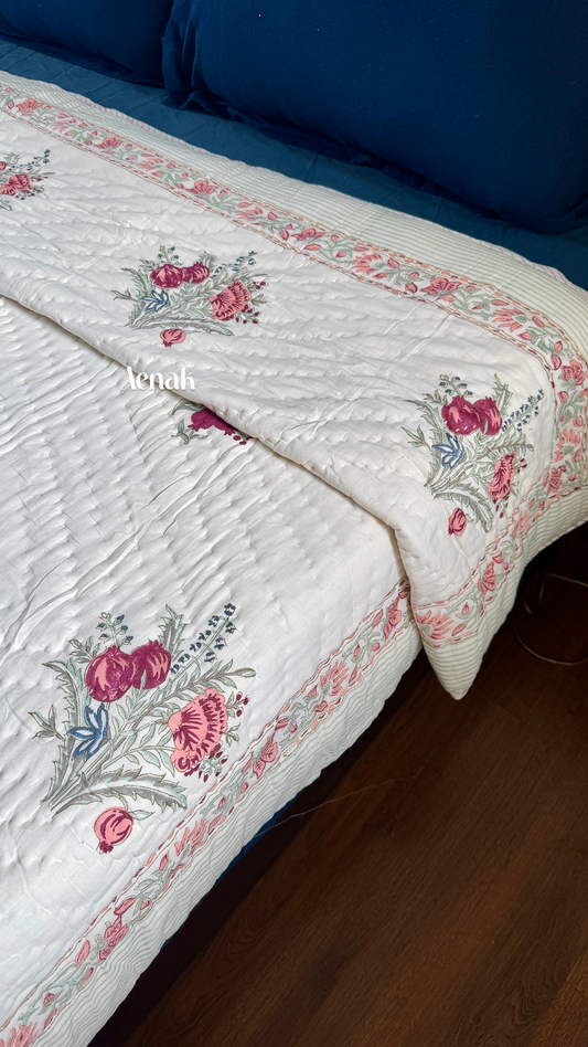 Burgundy Anaar Handblock Bedsheet + Quilt Combo