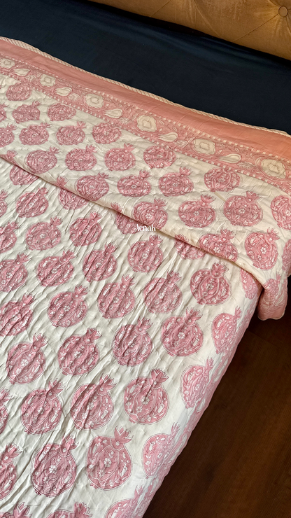 Pink Anaar Handblock Printed Reversible Mulmul Cotton Quilt