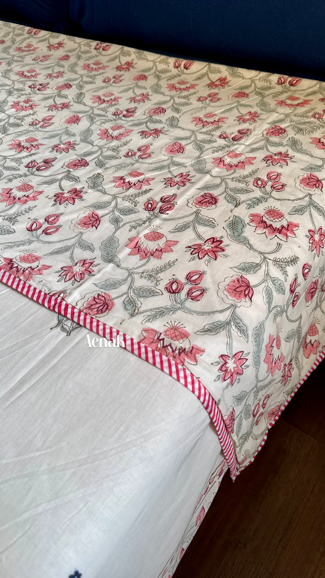 Burgundy Anaar Handblock Printed Mulmul Cotton Reversible Dohar (Beige Base)