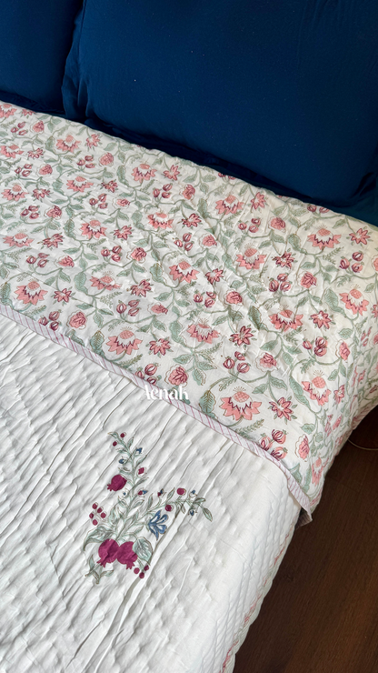 Burgundy Anaar Handblock Bedsheet + Quilt Combo