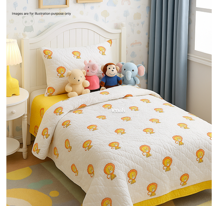 Orange Lion Handblock Printed Reversible Mulmul Cotton Blanket