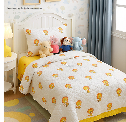 Orange Lion Handblock Printed Reversible Mulmul Cotton Blanket