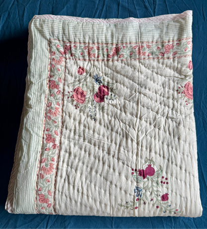 Burgundy Anaar Handblock Bedsheet + Quilt Combo