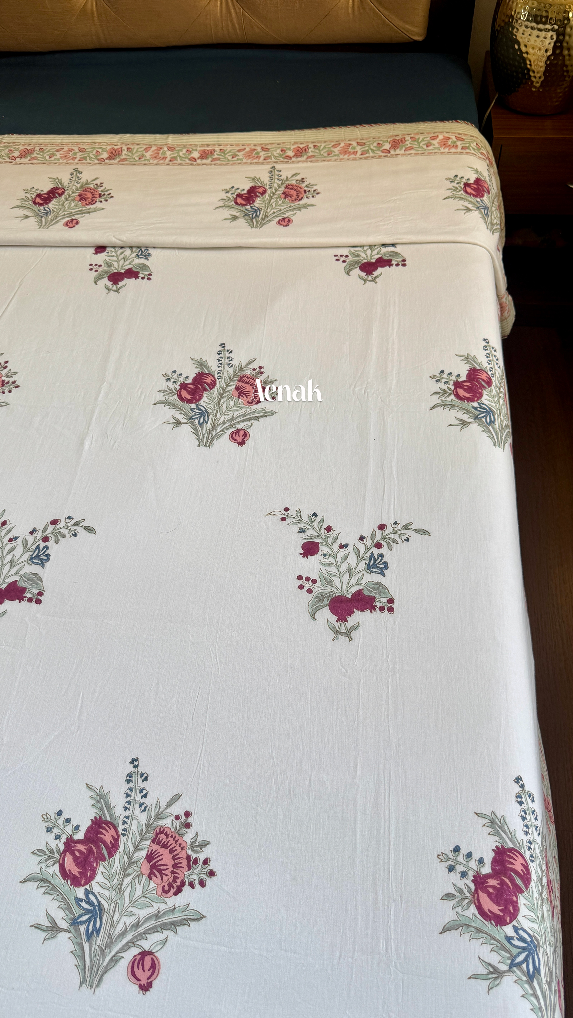 Burgundy Anaar Handblock Bedsheet + Dohar Combo