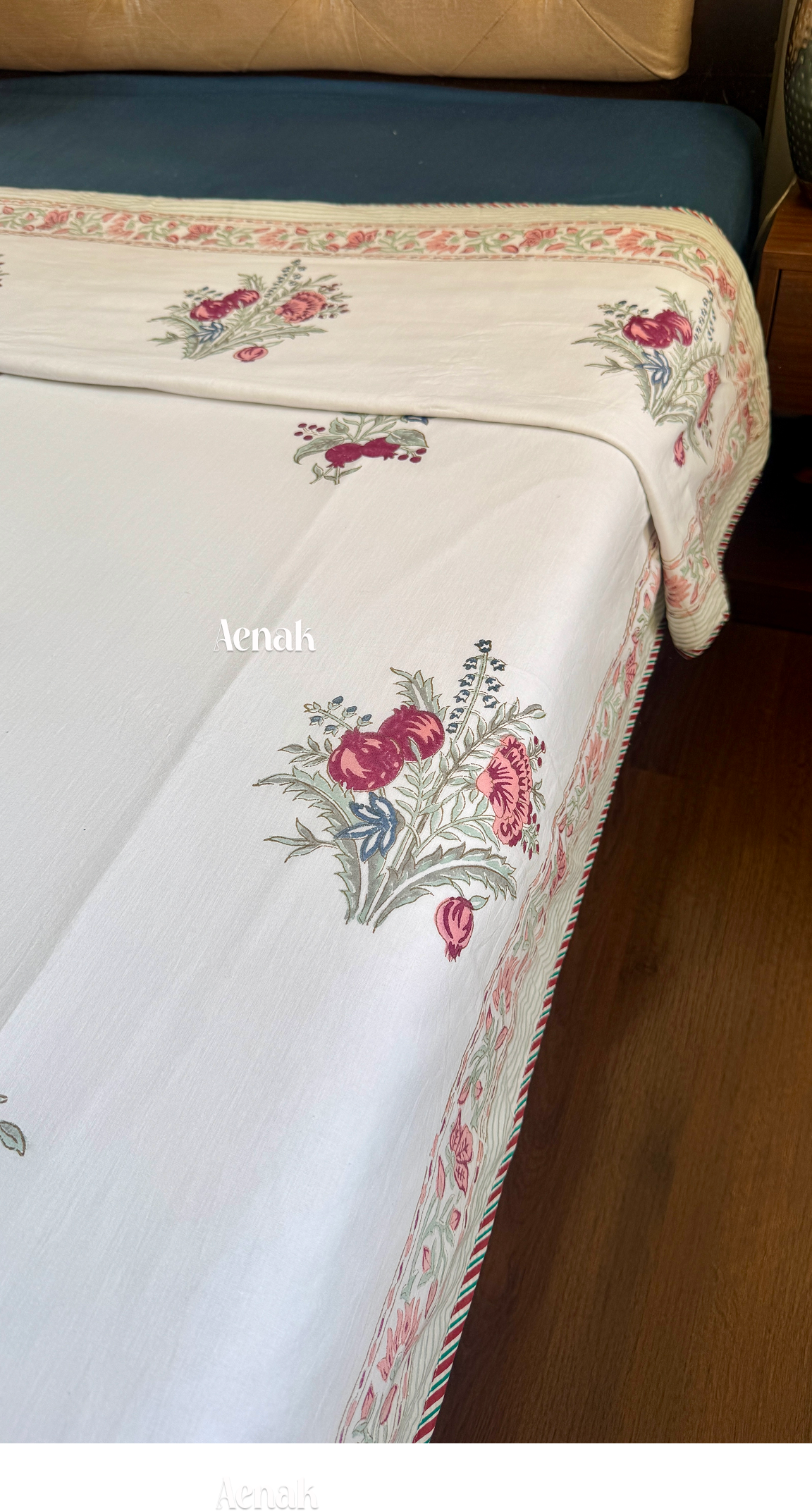 Burgundy Anaar Handblock Bedsheet + Dohar Combo