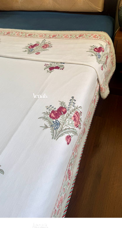 Burgundy Anaar Handblock Bedsheet + Dohar Combo