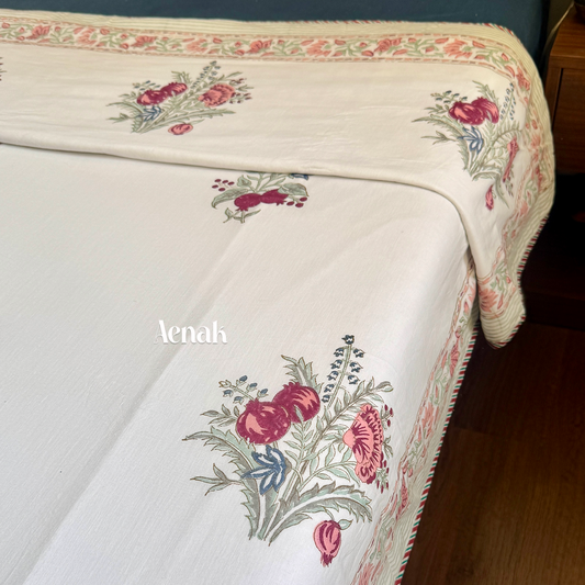 Burgundy Anaar Handblock Mulmul Cotton Reversible Dohar