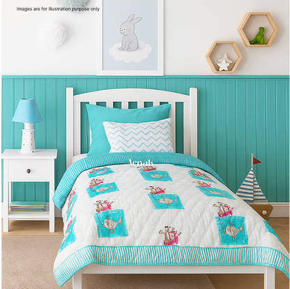 Fish & Ship Handblock Printed Reversible Mulmul Cotton Blanket
