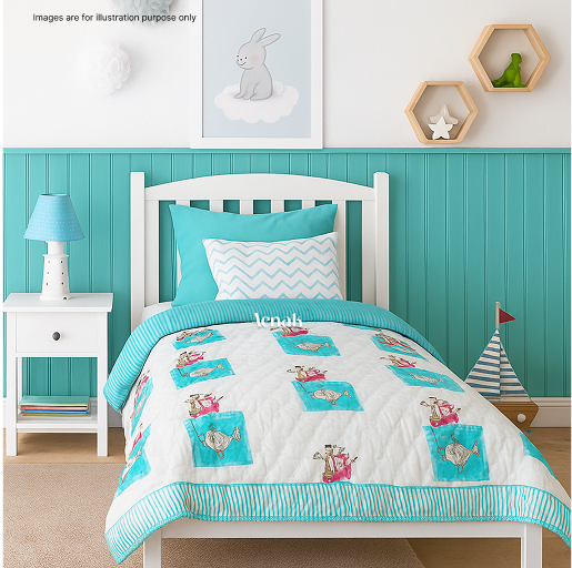 Fish & Ship Handblock Printed Reversible Mulmul Cotton Blanket