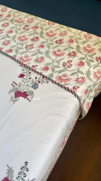 Burgundy Anaar Handblock Bedsheet + Dohar Combo