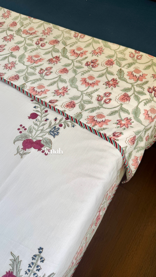 Burgundy Anaar Handblock Printed Mulmul Cotton Reversible Dohar