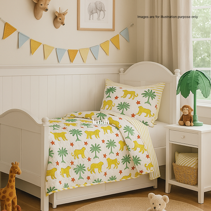 Yellow Leopard Handblock Printed Reversible Mulmul Cotton Blanket