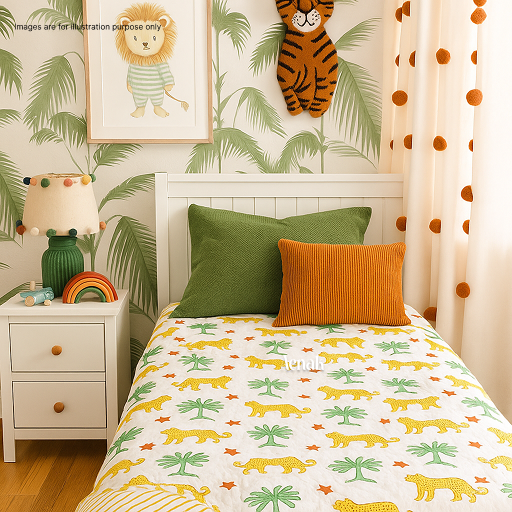 Yellow Leopard Handblock Printed Reversible Mulmul Cotton Blanket