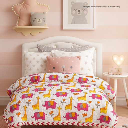 Orange Giraffe Handblock Printed Reversible Mulmul Cotton Blanket