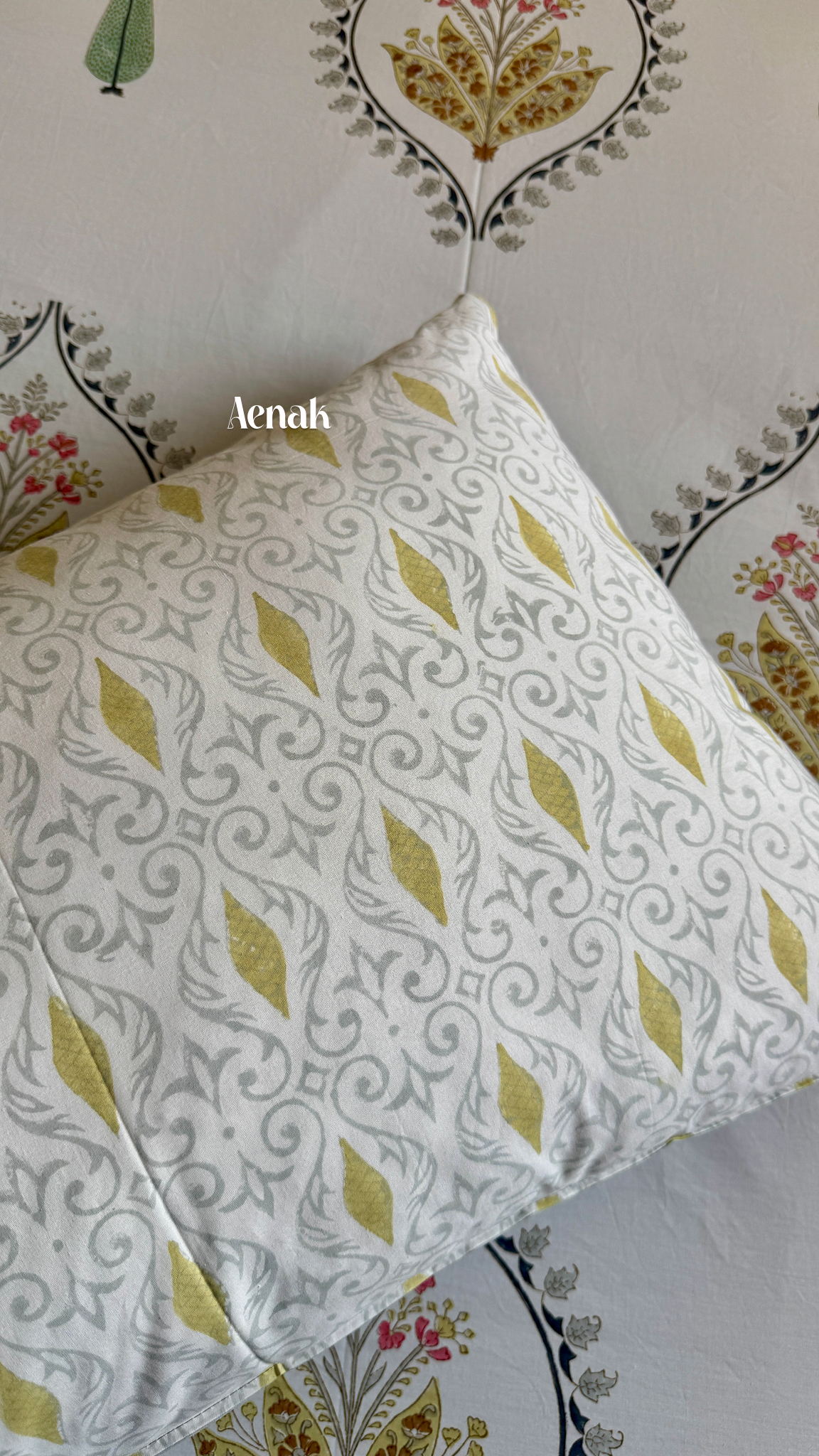 Yellow Grey Boota Handblock Printed Premium Cotton Bedsheet Set