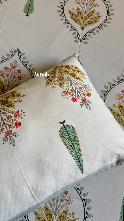 Yellow Grey Boota Handblock Printed Premium Cotton Bedsheet Set