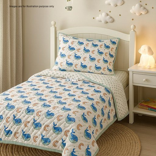Blue Whale Handblock Printed Reversible Mulmul Cotton Blanket