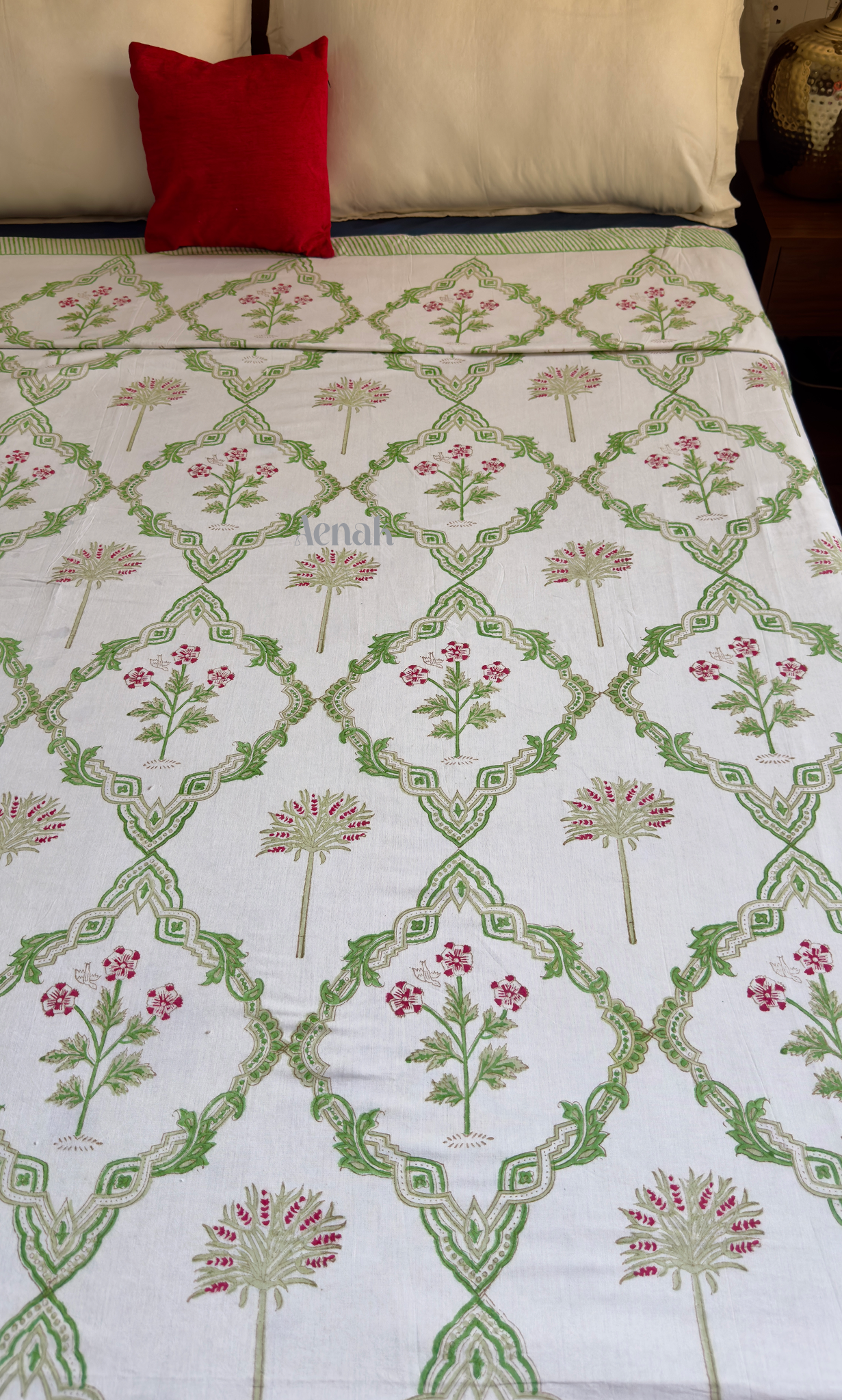 Pink Palm Jaal Handblock Printed Mulmul Cotton Reversible Dohar