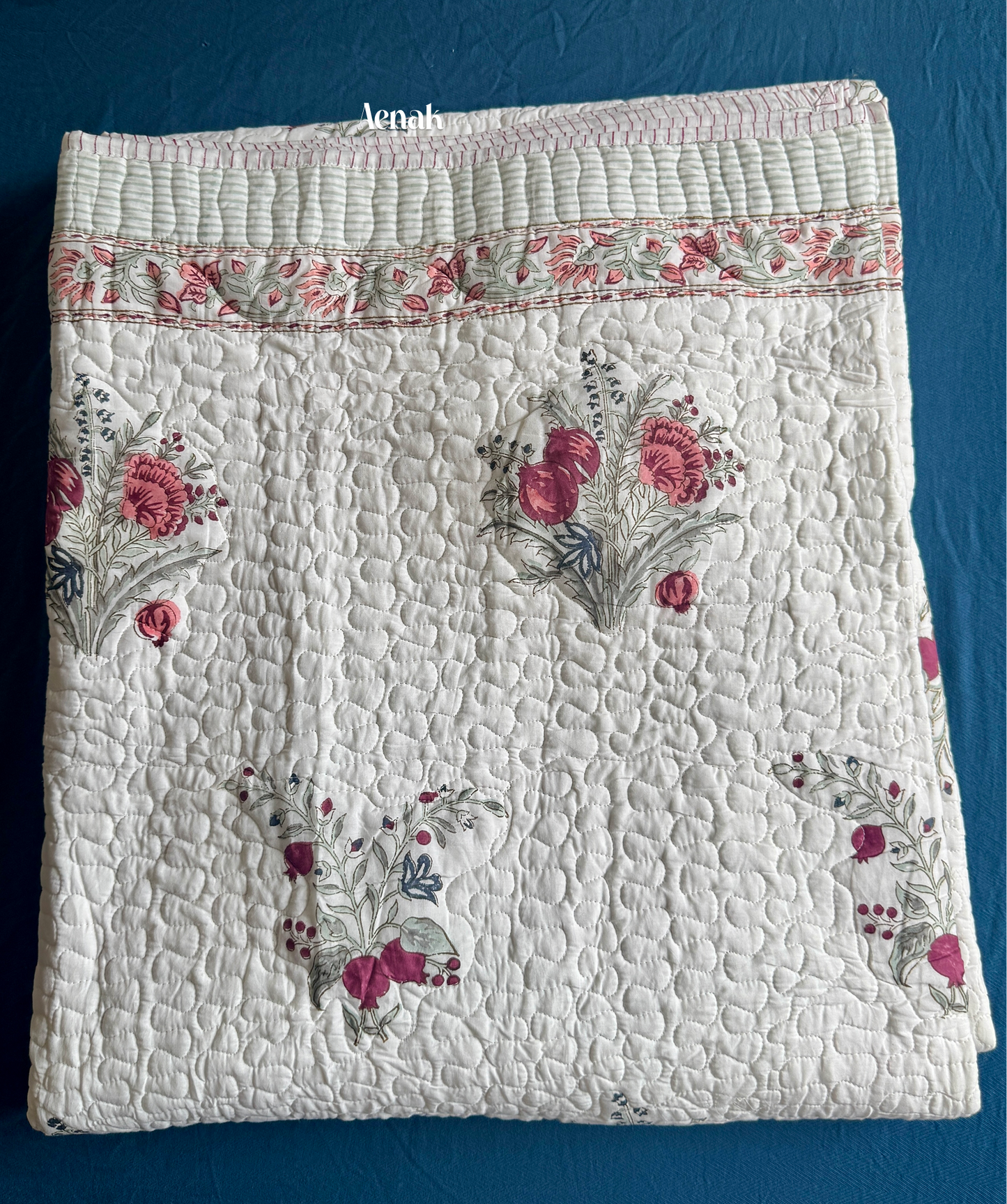 Burgundy Anaar Handblock Printed Reversible Quilted Bedcover