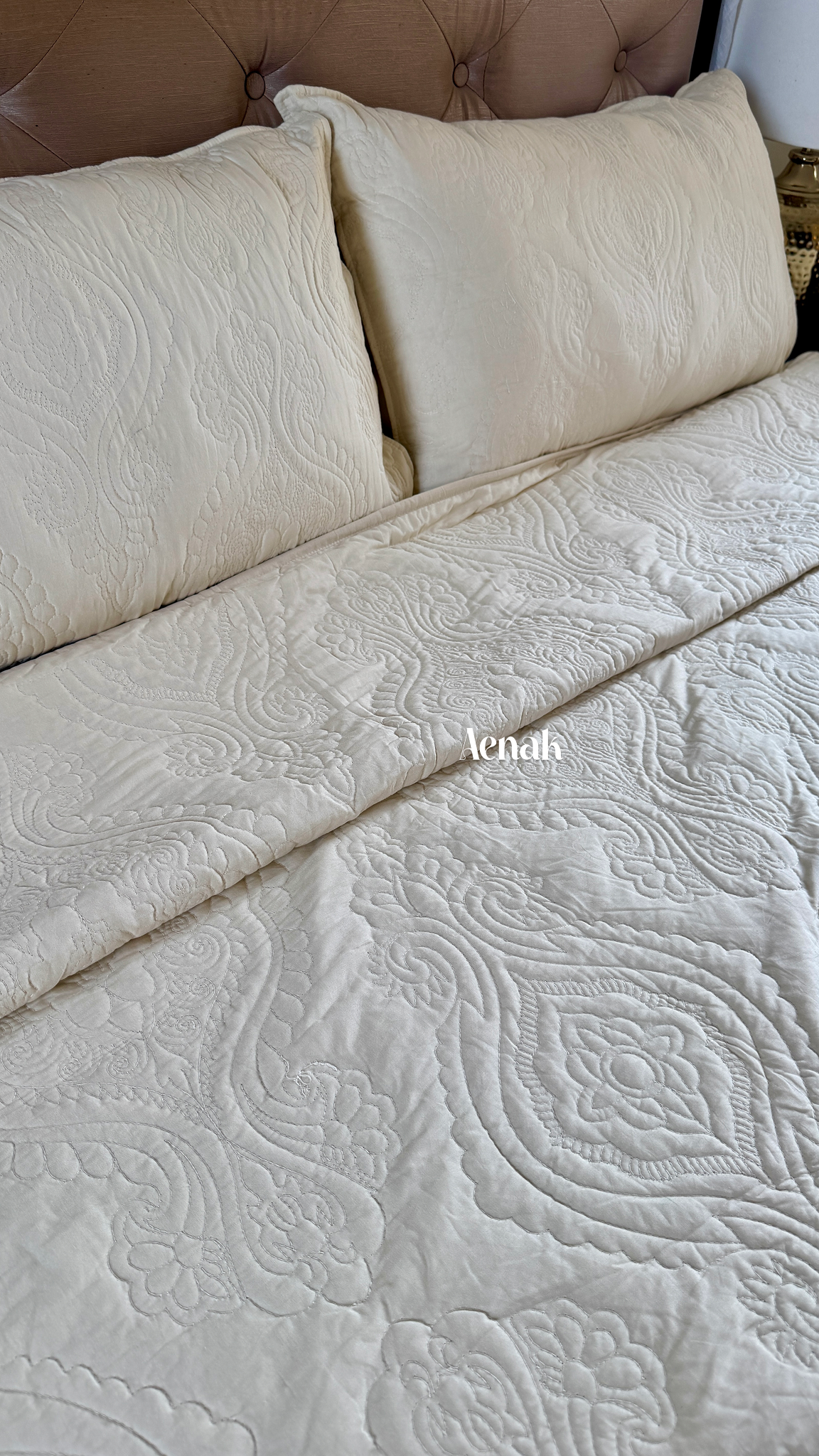 Beige Embossed Paani Jaal Quilted Bedcover (Non-White Base)