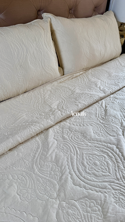 Beige Embossed Paani Jaal Quilted Bedcover (Non-White Base)