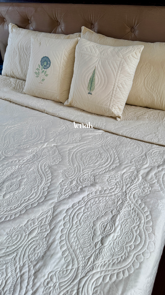 Beige Embossed Paani Jaal Quilted Bedcover (Non-White Base)