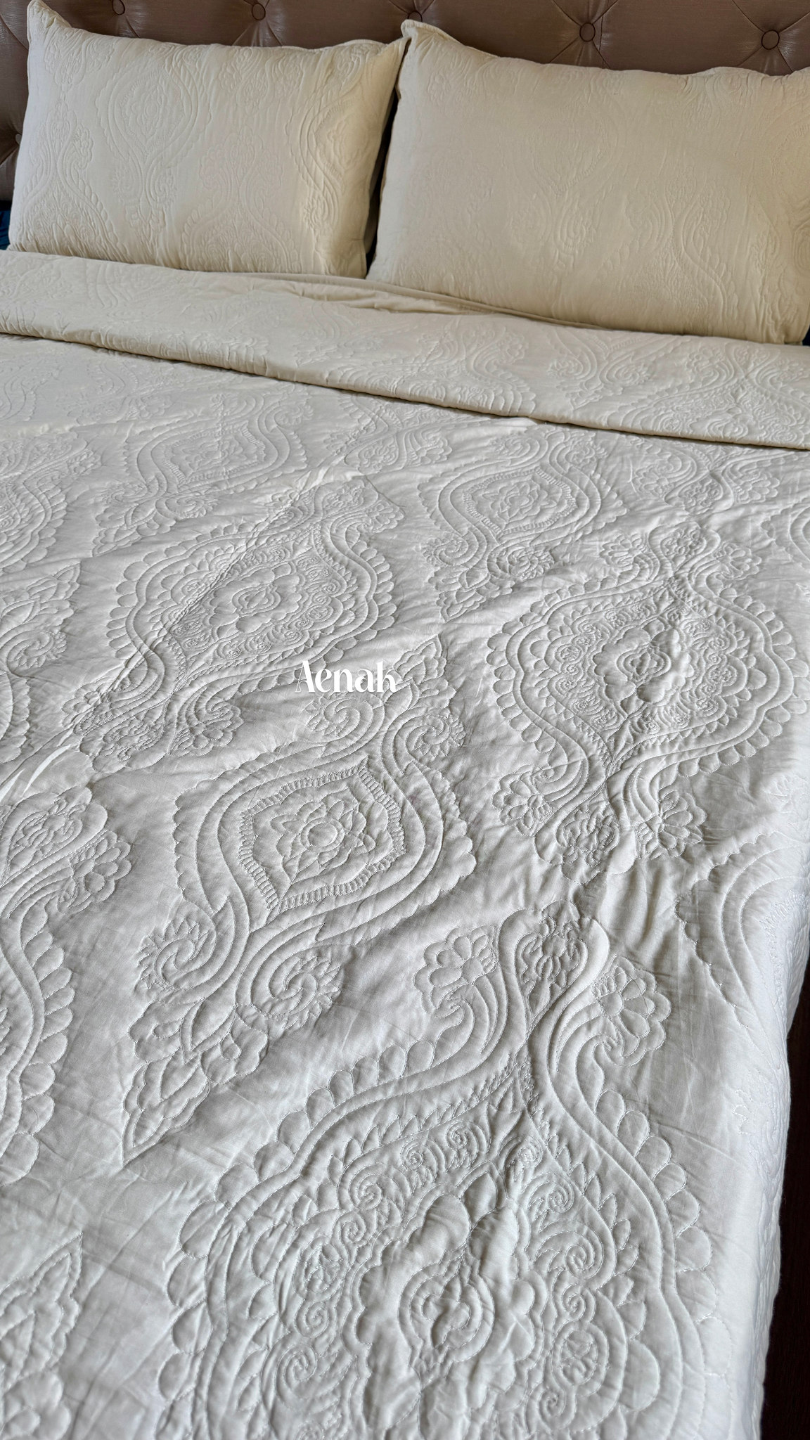 Beige Embossed Paani Jaal Quilted Bedcover (Non-White Base)