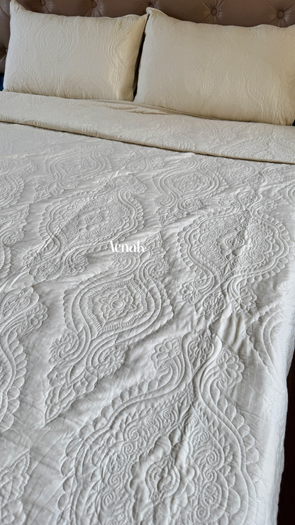 Beige Embossed Paani Jaal Quilted Bedcover (Non-White Base)