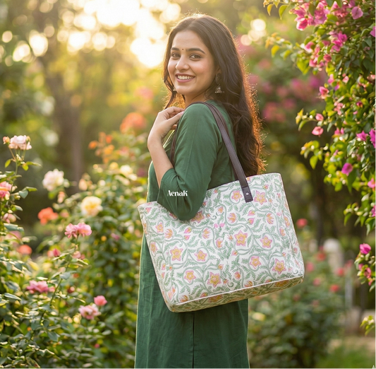 Green Jaal Handblock Artisanal Handbag