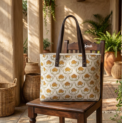 Yellow Lotus Jaal Handblock Artisanal Handbag