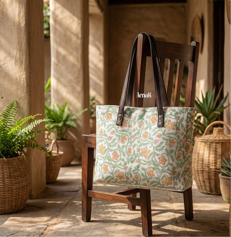 Green Jaal Handblock Artisanal Handbag