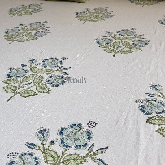 Blue Hibiscus Handblock Duvet/Quilt Cover