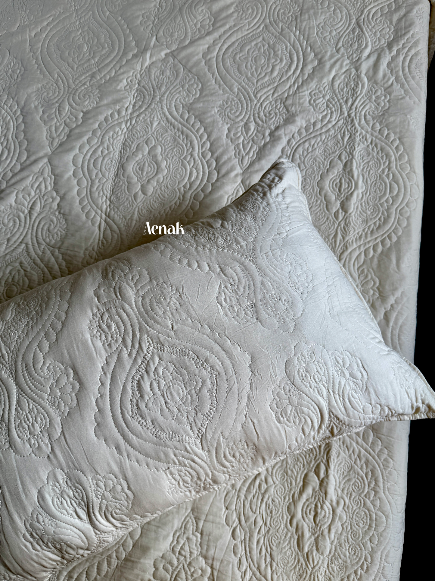 Beige Embossed Paani Jaal Quilted Bedcover (Non-White Base)