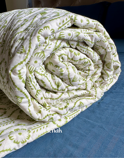 Red Poppy Handblock Bedsheet + Quilt Combo