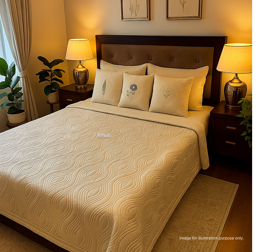 Beige Embossed Quilted Bedcover (Non-White Base)
