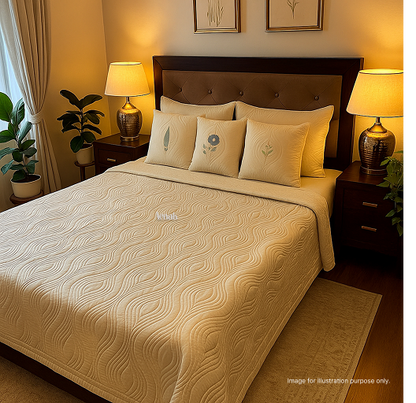 Beige Embossed Quilted Bedcover (Non-White Base)