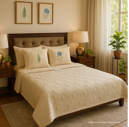 Beige Embossed Quilted Bedcover (Non-White Base)