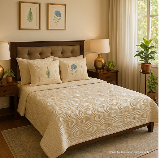 Beige Embossed Quilted Bedcover (Non-White Base)