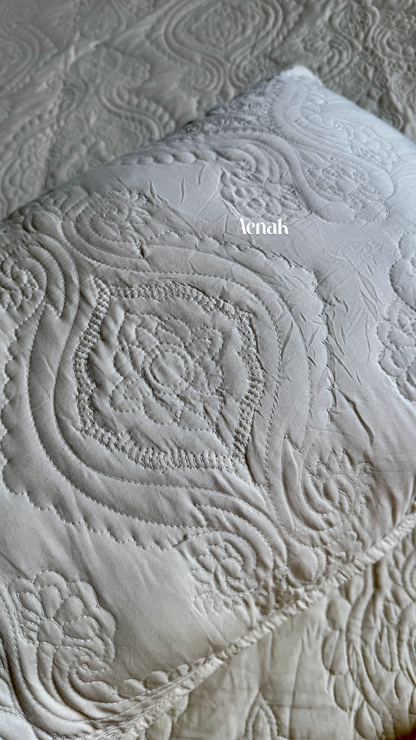 Beige Embossed Paani Jaal Quilted Bedcover (Non-White Base)