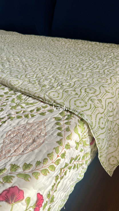 Red Poppy Handblock Bedsheet + Quilt Combo