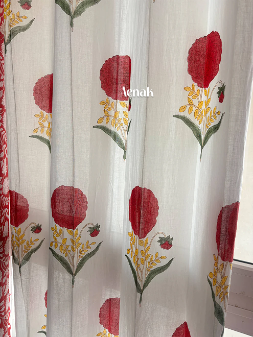 Red Marigold Handblock Curtains