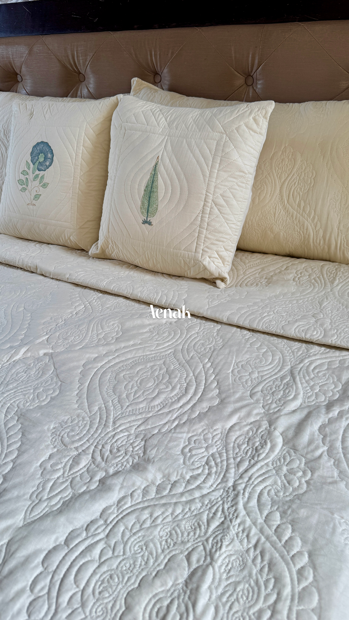 Beige Embossed Paani Jaal Quilted Bedcover (Non-White Base)
