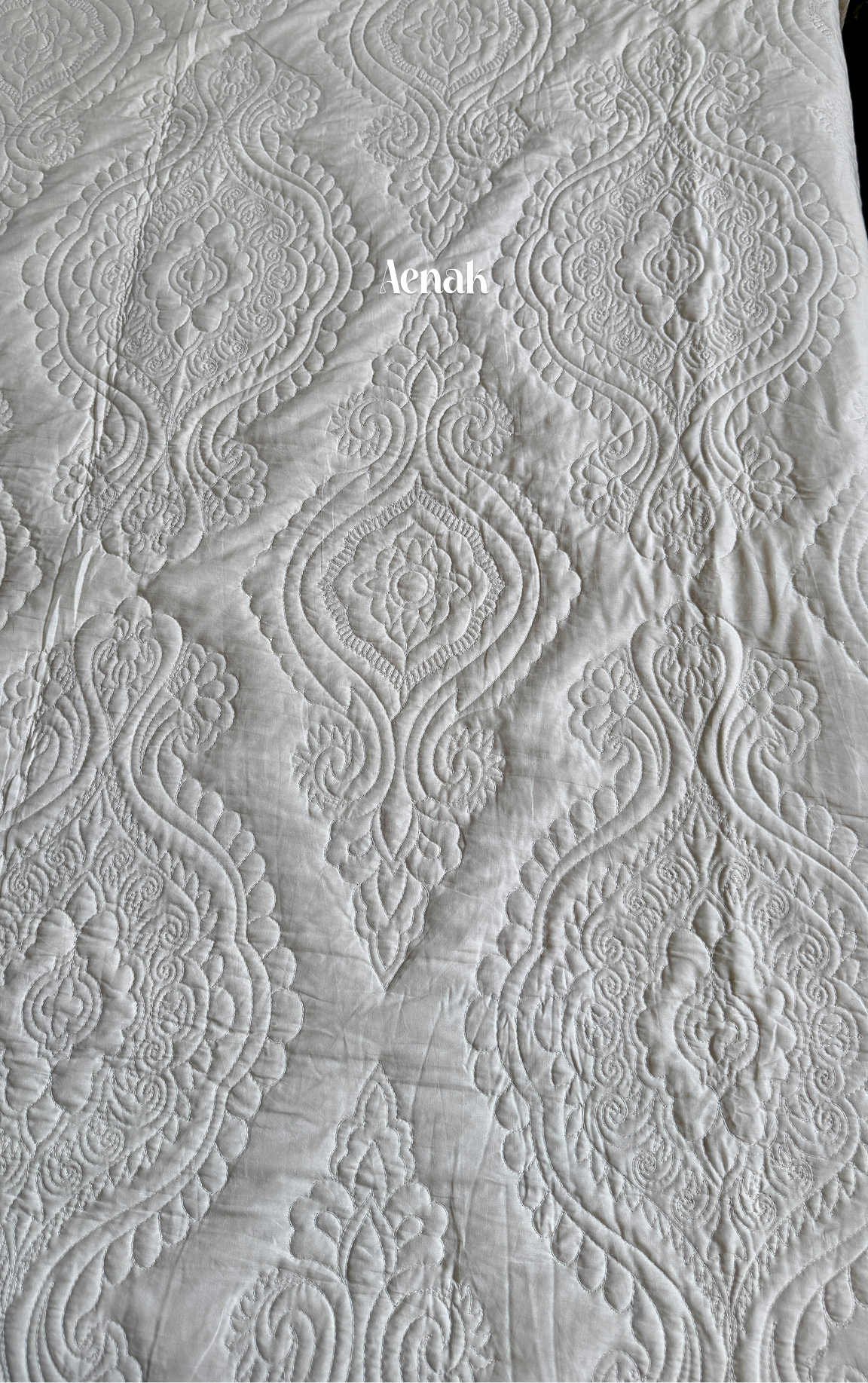 Beige Embossed Paani Jaal Quilted Bedcover (Non-White Base)