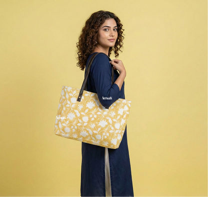 Yellow Gadd Handblock Artisanal Handbag