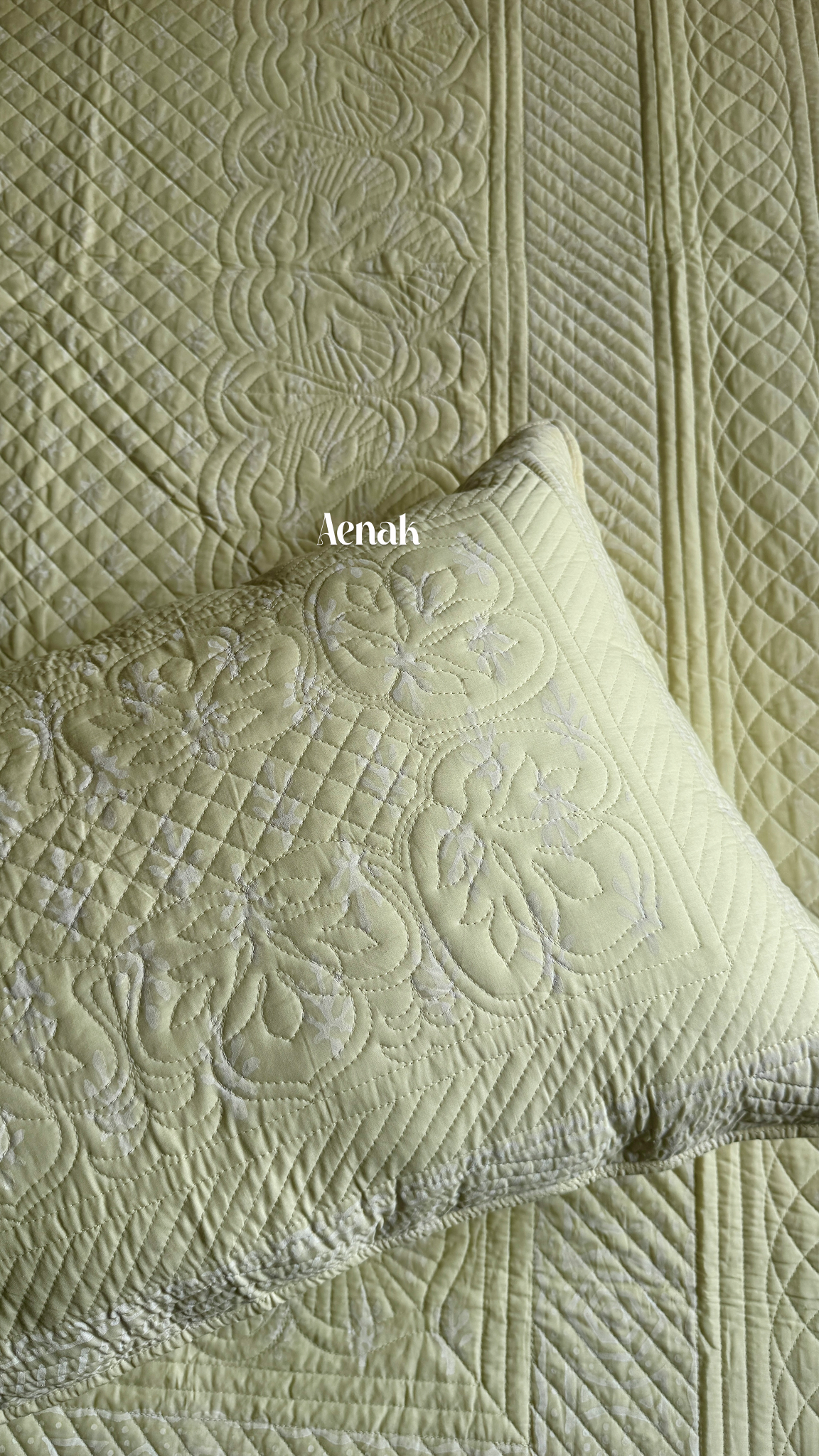 Light Yellow Embossed Quilted Handblock Printed Bedcover