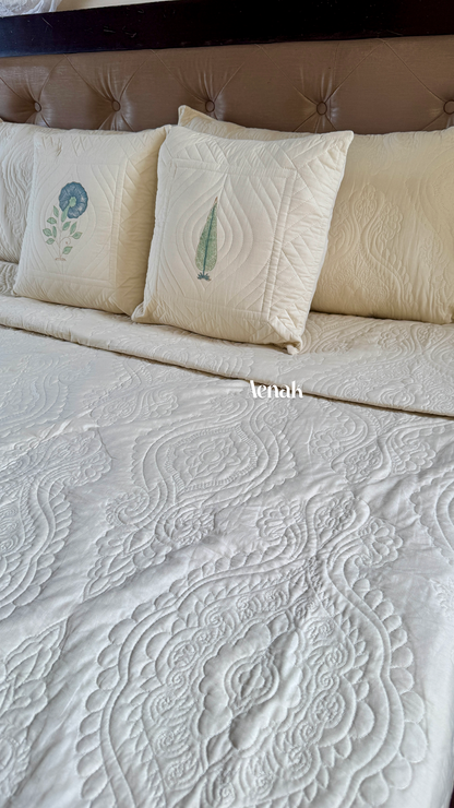 Beige Embossed Paani Jaal Quilted Bedcover (Non-White Base)