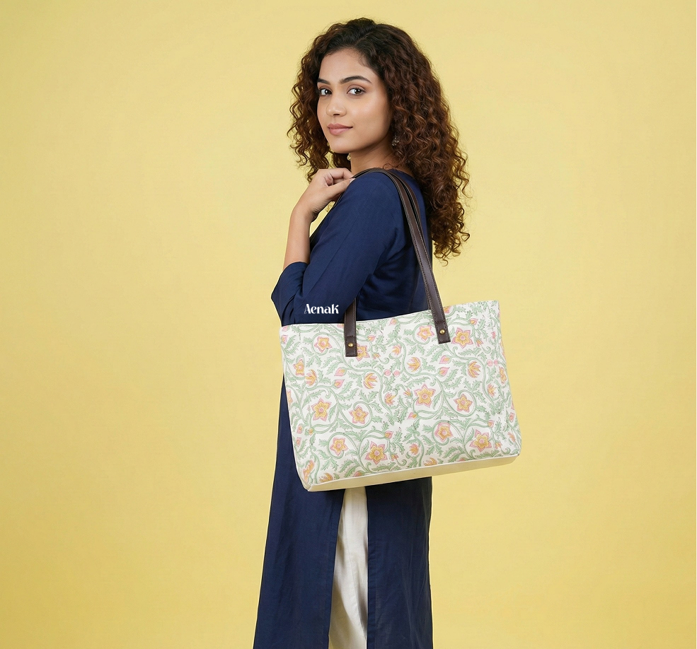 Green Jaal Handblock Artisanal Handbag