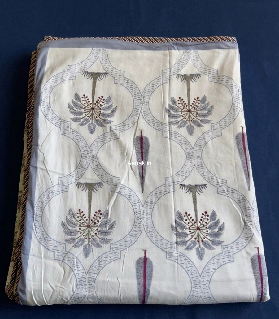 Blue Palm Jaal Handblock Bedsheet + Dohar Combo Set