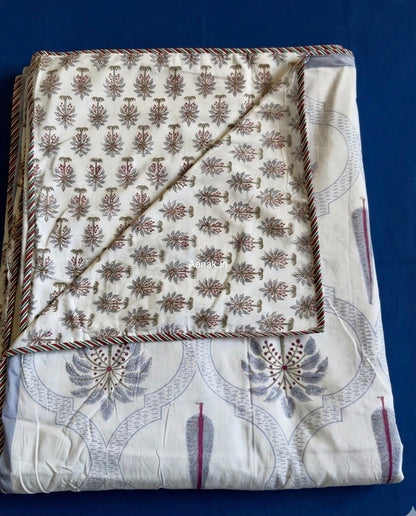 Blue Palm Jaal Handblock Bedsheet + Dohar Combo Set
